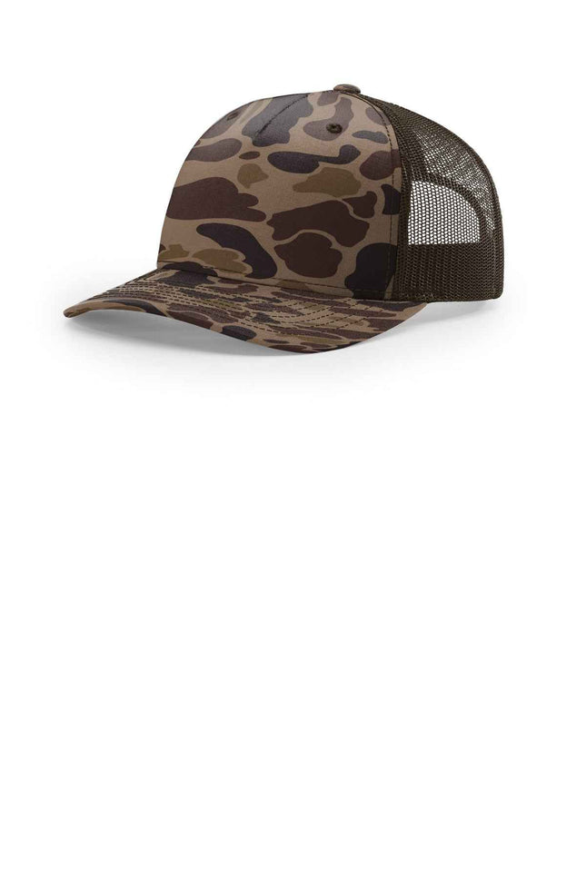 Richardson Printed FivePanel Trucker 112PFP Bark Duck Camo Brown OSFA