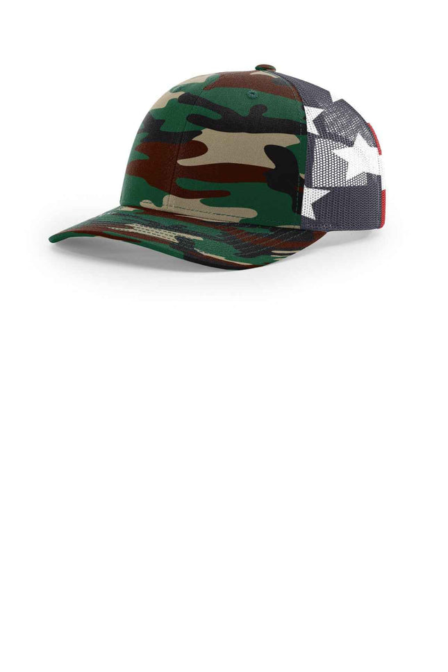 Richardson Printed Mesh Trucker 112PM Green Camo Stars Stripes OSFA