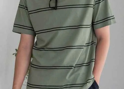 Men's Premium Back to School Cotton Striped Print T-Shirt Green