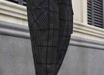 Men's Premium Plus Size Plaid Cargo Pocket Straight Leg Casual Pants Black