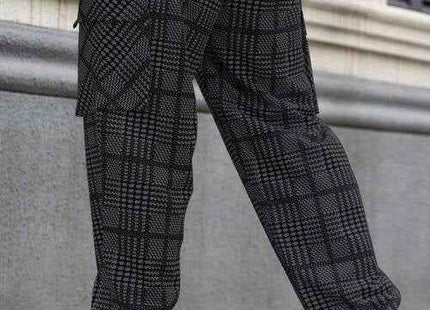 Men's Premium Plus Size Plaid Cargo Pocket Straight Leg Casual Pants