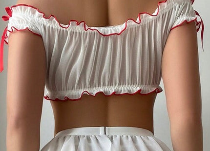 Women's Nurse Costume Set Off Shoulder Dress Puff Skirt & Stockings Cosplay Outfit