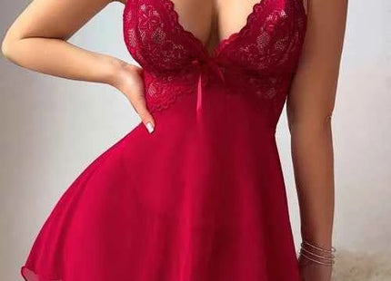 Premium 2-Piece Sexy Lace & Mesh Backless A-Line Dress Set Red