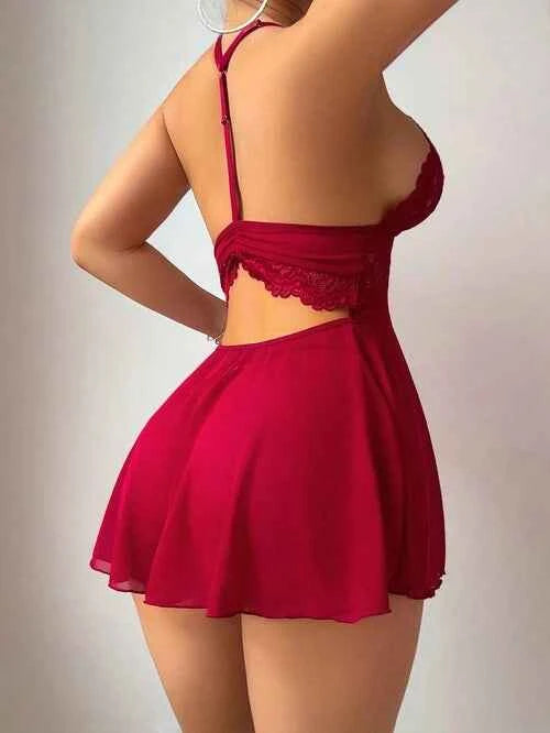 Premium 2-Piece Sexy Lace & Mesh Backless A-Line Dress Set