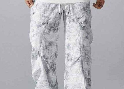Men's Premium Plus Size Marble Wash Cargo Pants White