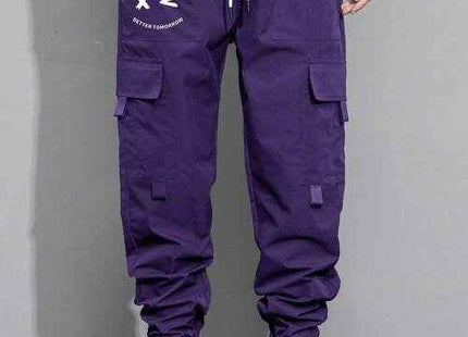Men's Premium Slogan Graphic Cargo Pants Purple
