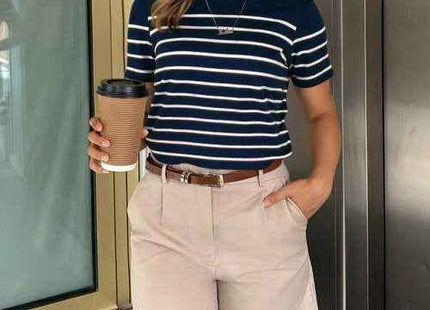 Women's Premium Stripe Print Graphic T-Shirt Navy
