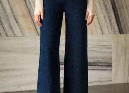 Women's Premium Classic Slant Pocket Wide Leg Denim Jeans Navy