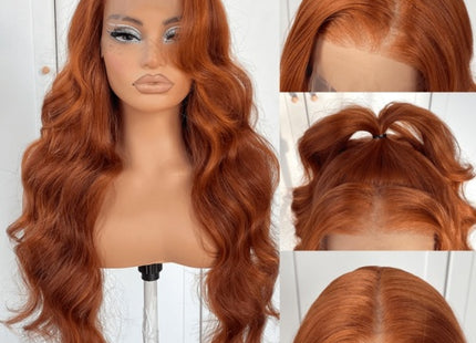 Women's Premium Orange Wavy Ginger Lace Front Synthetic Wig