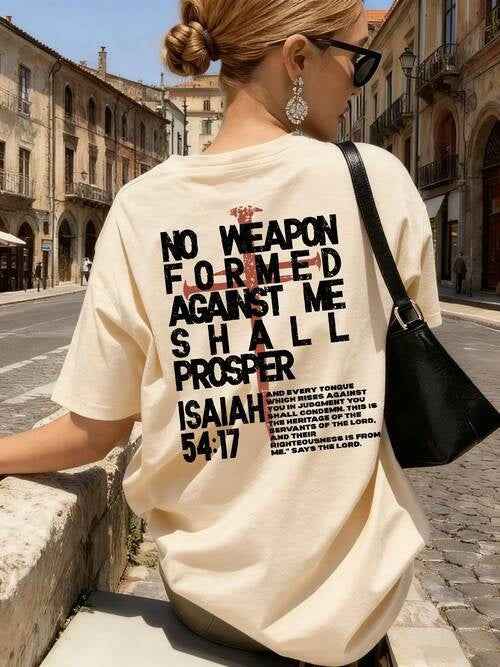 Women's Premium Letter & Cross Print Beige T-Shirt