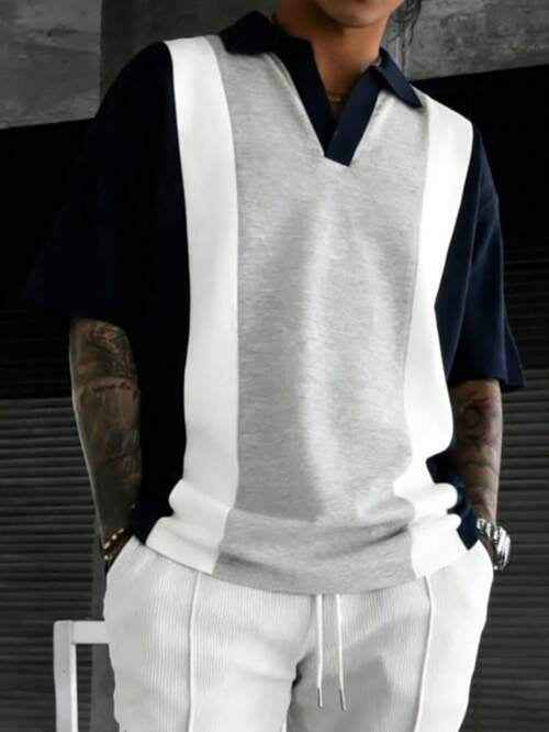 Men's Premium Colorblock Polo Shirt Geometric