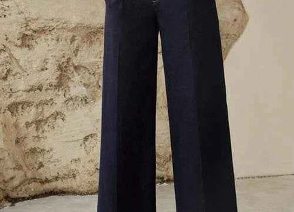 Women's Premium Wide Leg Press Crease Denim Jeans Navy