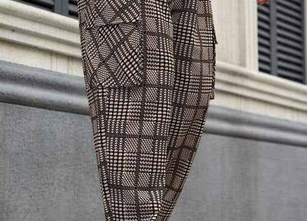 Men's Premium Plus Size Plaid Cargo Pocket Straight Leg Casual Pants Brown