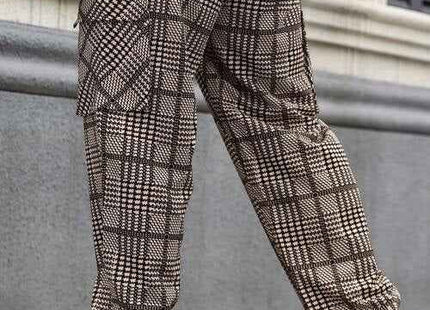 Men's Premium Plus Size Plaid Cargo Pocket Straight Leg Casual Pants