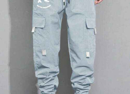 Men's Premium Slogan Graphic Cargo Pants Blue