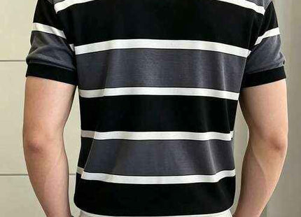 Men's Premium Black & White Striped Polo Shirt