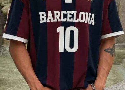 Men's Premium Retro Football Jersey Style Polo Shirt Striped