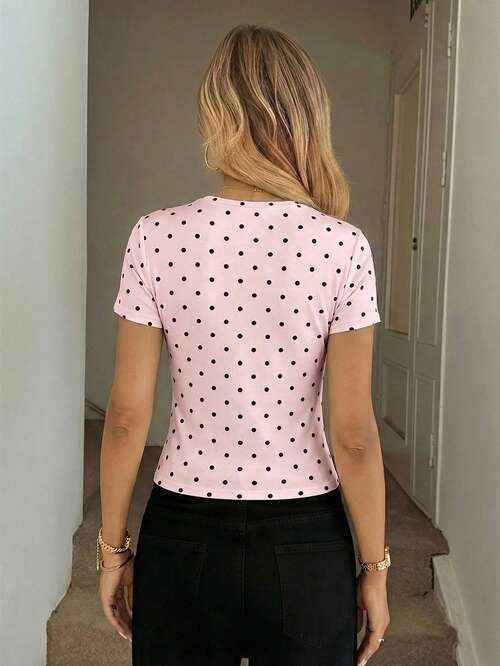 Women's Premium Pink Polka Dot Print T-Shirt