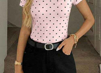 Women's Premium Pink Polka Dot Print T-Shirt