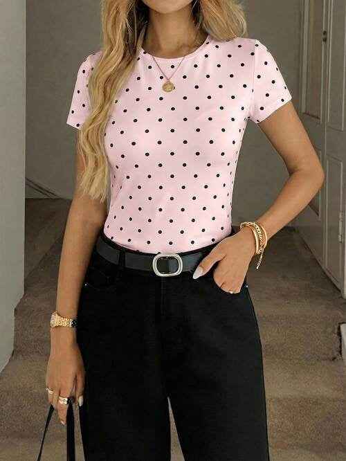 Women's Premium Pink Polka Dot Print T-Shirt