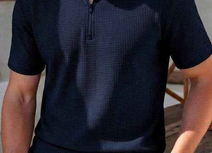 Men's Premium Waffle Knit Polo T-Shirt Navy