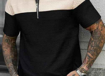 Men's Premium Summer Colorblock Patchwork Short Sleeve Polo Shirt Black