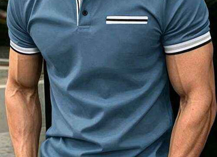 Men's Premium Summer Colorblock Patchwork Polo Shirt Teal Blue