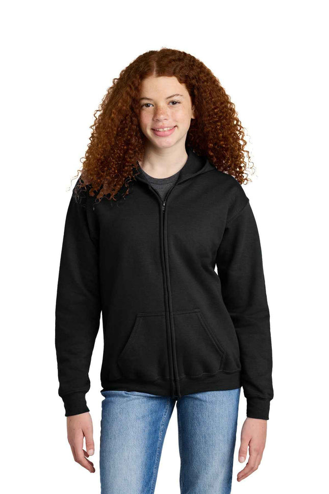 Gildan Youth Heavy Blend FullZip Hooded Sweatshirt 18600B Black