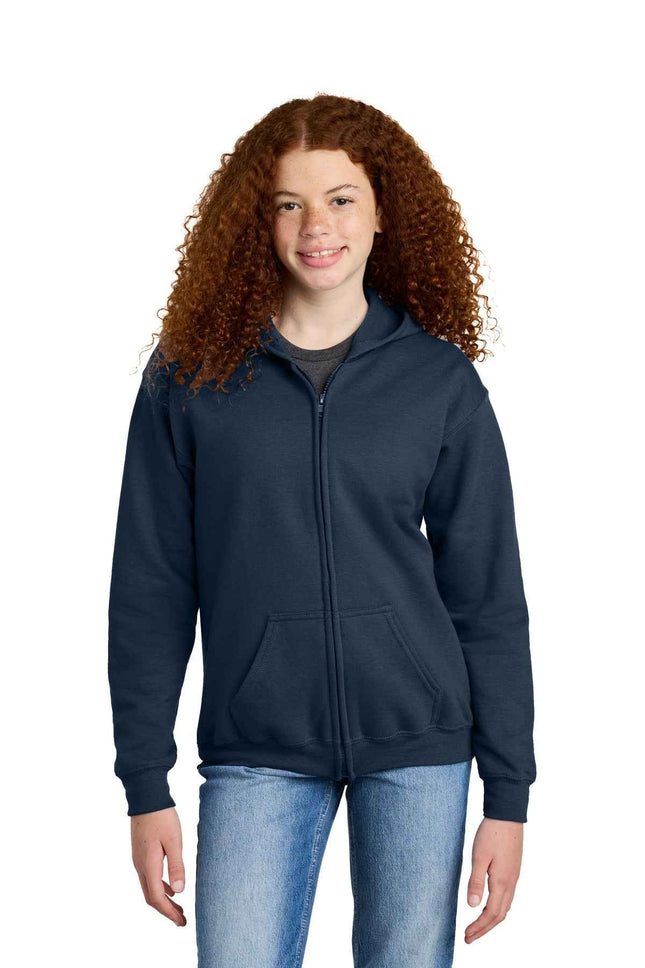 Gildan Youth Heavy Blend FullZip Hooded Sweatshirt 18600B Navy