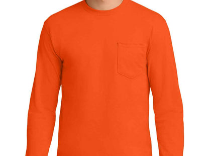 Gildan Ultra Cotton 100% US Cotton Long Sleeve T Shirt with Pocket 2410 S. Orange