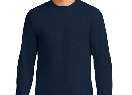 Gildan Ultra Cotton 100% US Cotton Long Sleeve T Shirt with Pocket 2410 Navy