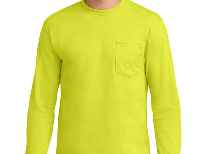 Gildan Ultra Cotton 100% US Cotton Long Sleeve T Shirt with Pocket 2410 Safety Green