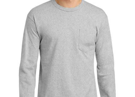 Gildan Ultra Cotton 100% US Cotton Long Sleeve T Shirt with Pocket 2410 Sport Grey