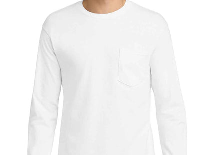 Gildan Ultra Cotton 100% US Cotton Long Sleeve T Shirt with Pocket 2410 White