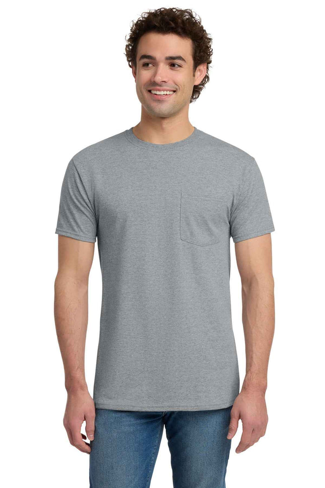 Jerzees DriPower 50/50 Cotton/Poly Pocket T Shirt 29MP Athletic Heather