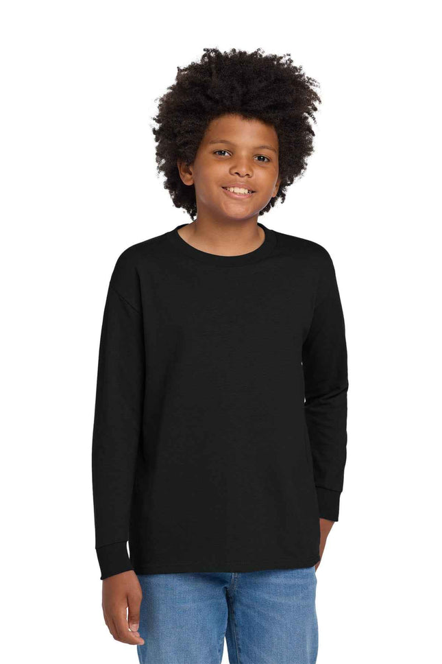 Gildan Youth Heavy Cotton 100% Cotton Long Sleeve T Shirt 5400B Black