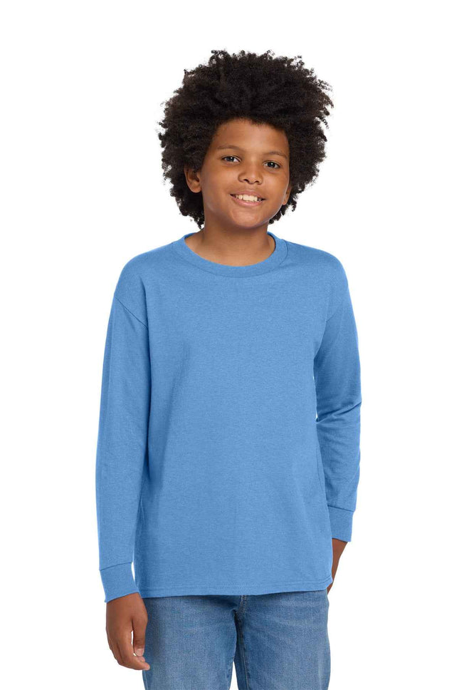Gildan Youth Heavy Cotton 100% Cotton Long Sleeve T Shirt 5400B Carolina Blue