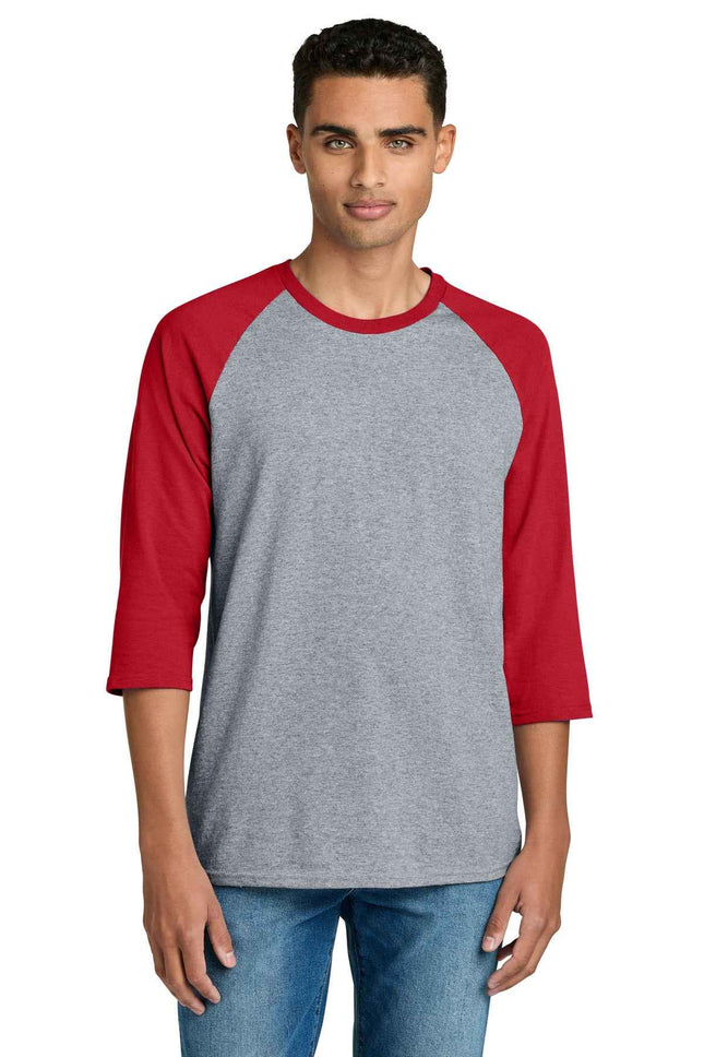 Gildan Heavy Cotton™ 3/4Sleeve Raglan T Shirt 5700 Sport Grey Trim Red