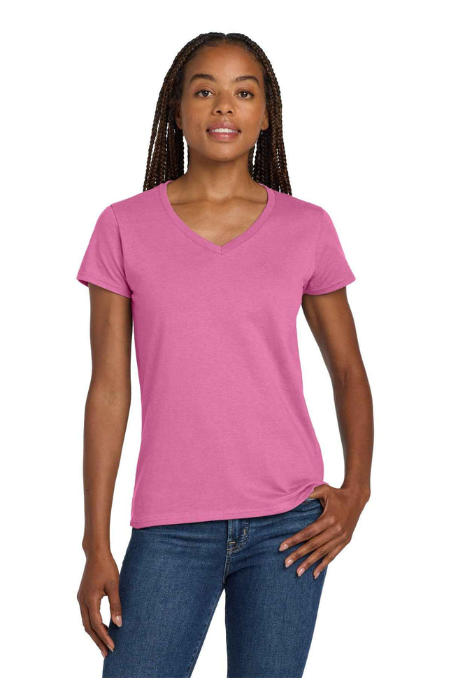 Gildan Women's Heavy Cotton 100% Cotton VNeck T Shirt 5V00L Azalea