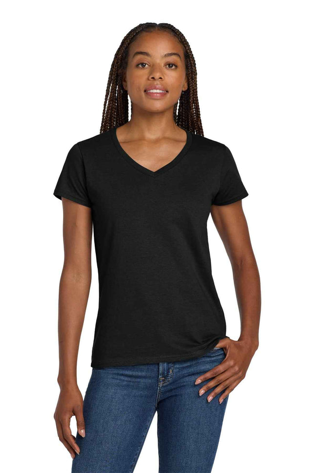 Gildan Women's Heavy Cotton 100% Cotton VNeck T Shirt 5V00L Black