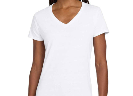 Gildan Women's Heavy Cotton 100% Cotton VNeck T Shirt 5V00L White