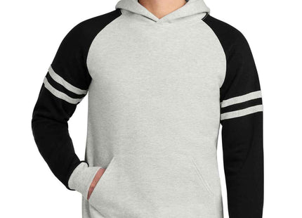 Jerzees Unisex NuBlend Varsity Colorblock Hooded Sweatshirt 97C Oatmeal Heather Black Ink
