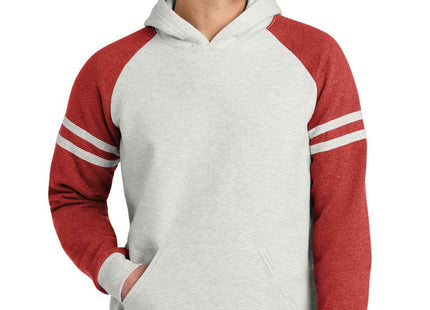 Jerzees Unisex NuBlend Varsity Colorblock Hooded Sweatshirt 97C Oatmeal Heather Fiery Red Heather