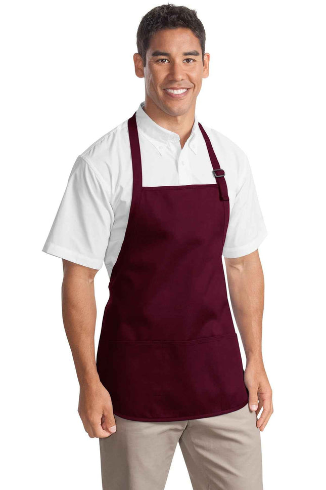 Port Authority MediumLength Apron with Pouch Pockets A510 Maroon OSFA