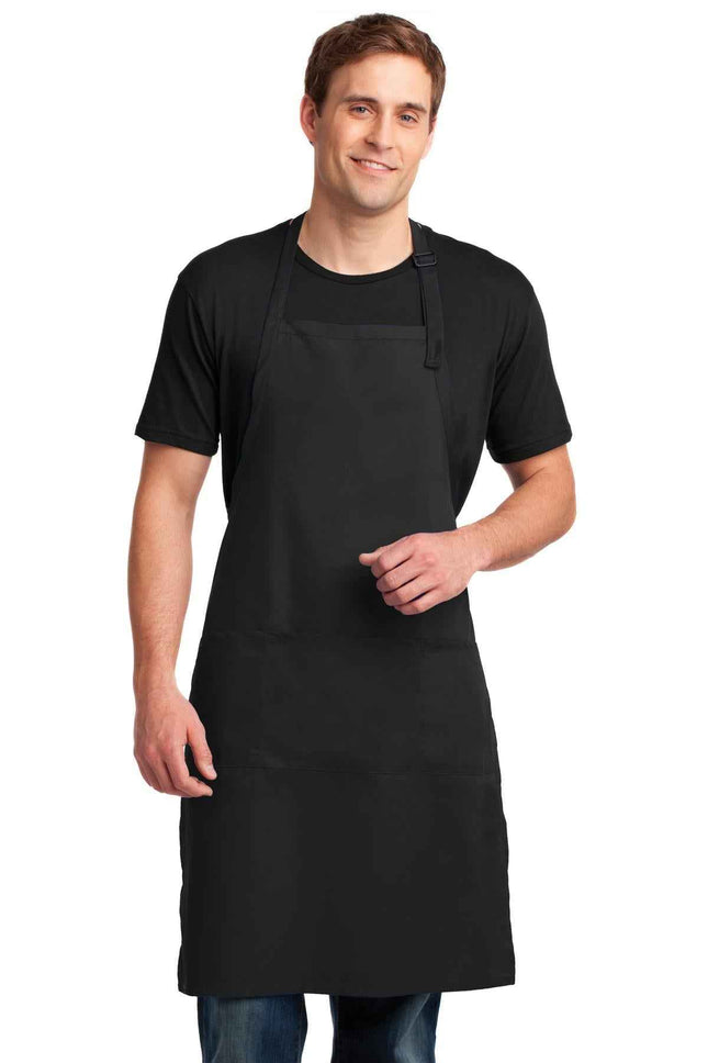 Port Authority Easy Care Extra Long Bib Apron with Stain Release A700 Black OSFA
