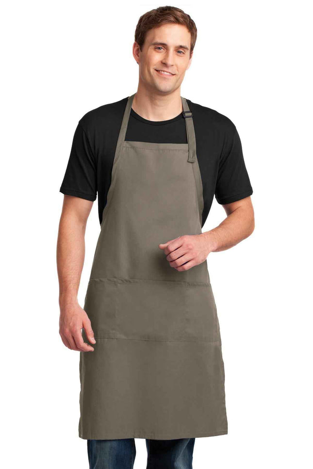 Port Authority Easy Care Extra Long Bib Apron with Stain Release A700 Khaki OSFA
