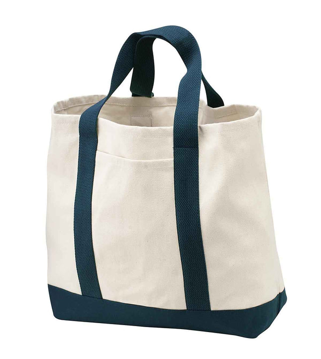 Port Authority Ideal Twill TwoTone Shopping Tote B400 Natural Navy OSFA