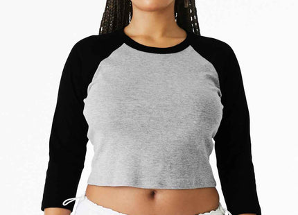 BELLA+CANVAS Women's Micro Rib 3/4 Raglan Baby Tee BC1200 Athletic Heather Black