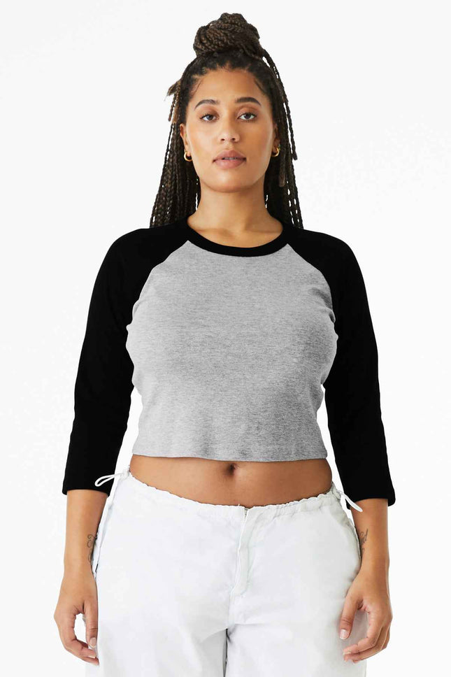 BELLA+CANVAS Women's Micro Rib 3/4 Raglan Baby Tee BC1200 Athletic Heather Black