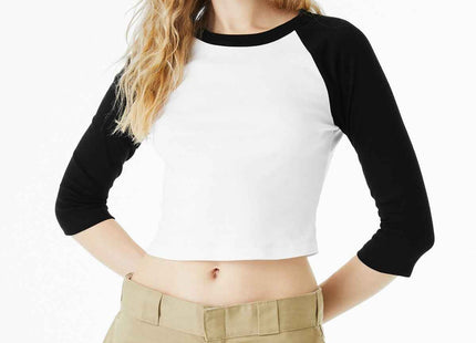BELLA+CANVAS Women's Micro Rib 3/4 Raglan Baby Tee BC1200 White Black